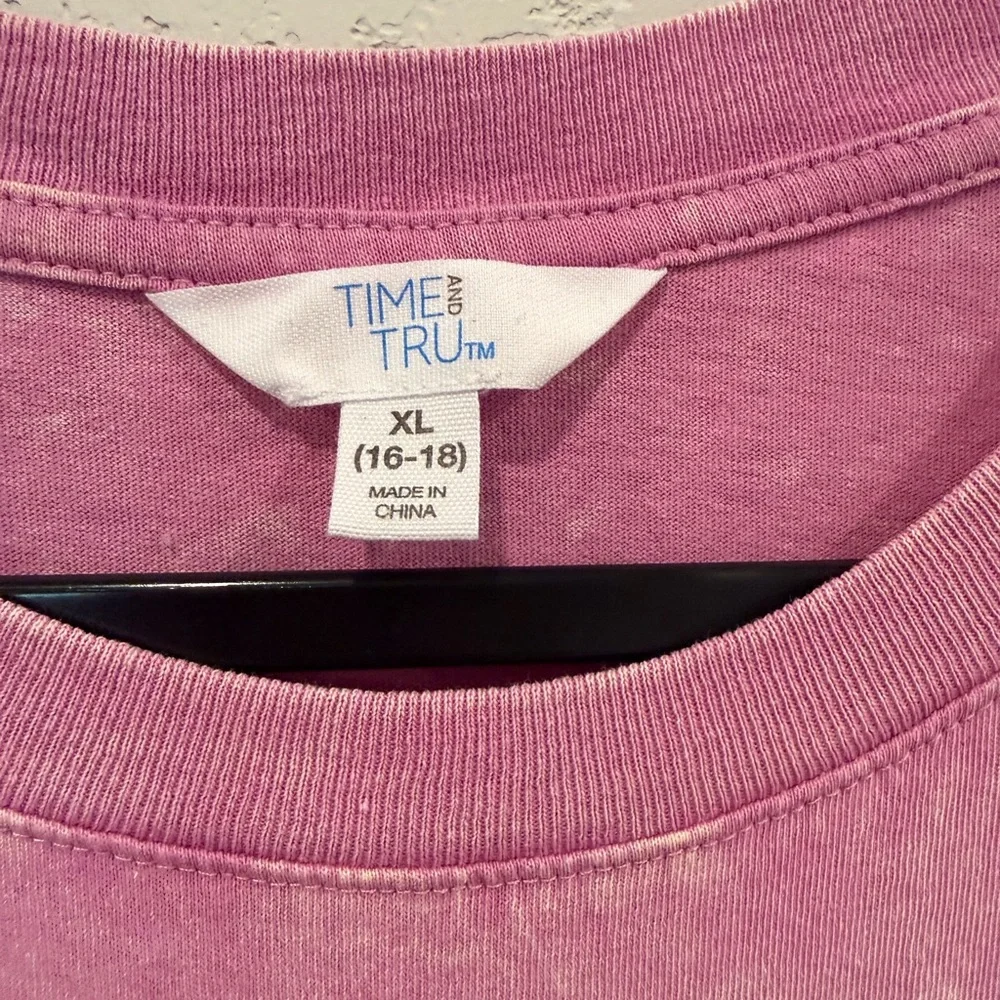 Time and Tru Women’s Mineral Wash Pink Tee Dress - Picture 2 of 10